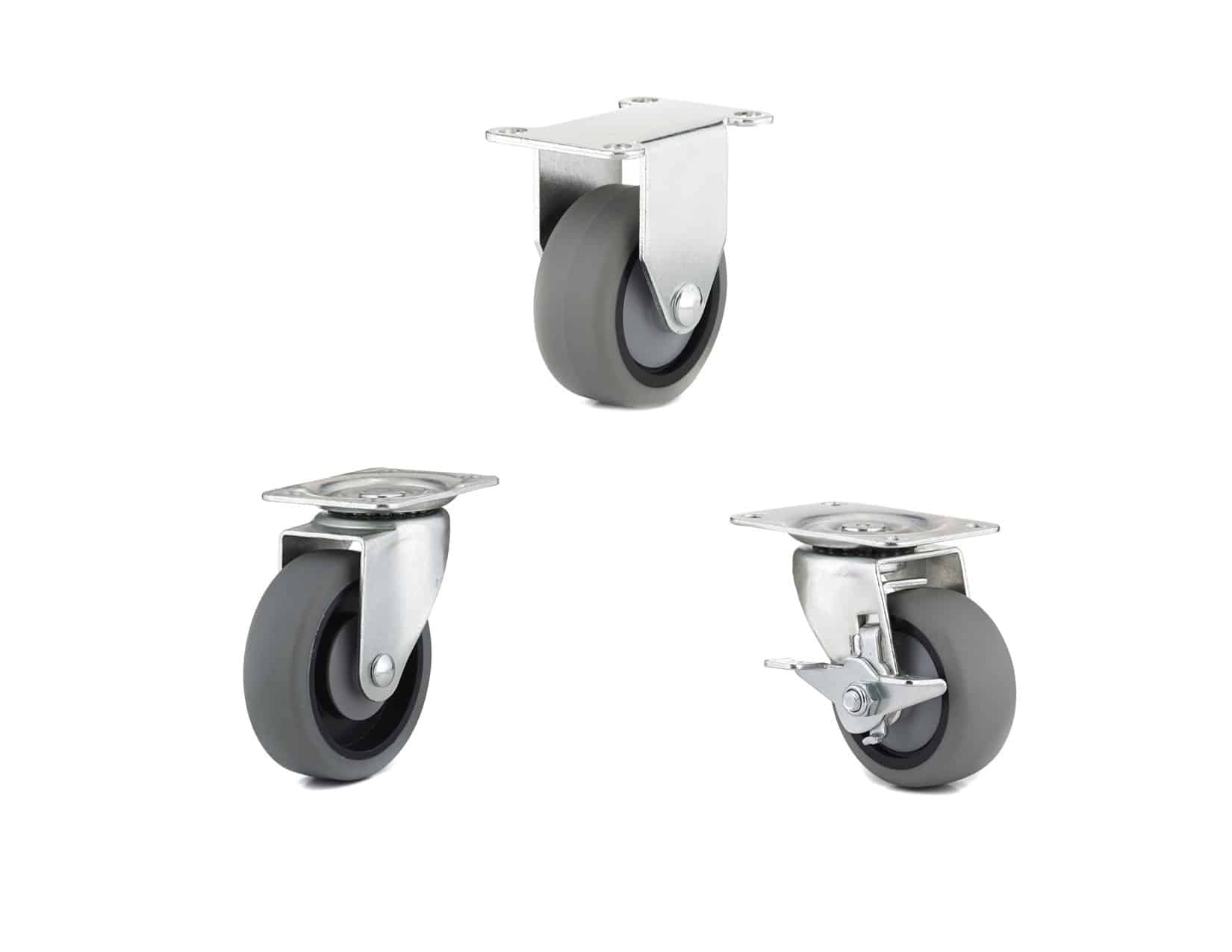 Roulettes en caoutchouc thermoplastique gris pour usage modéré