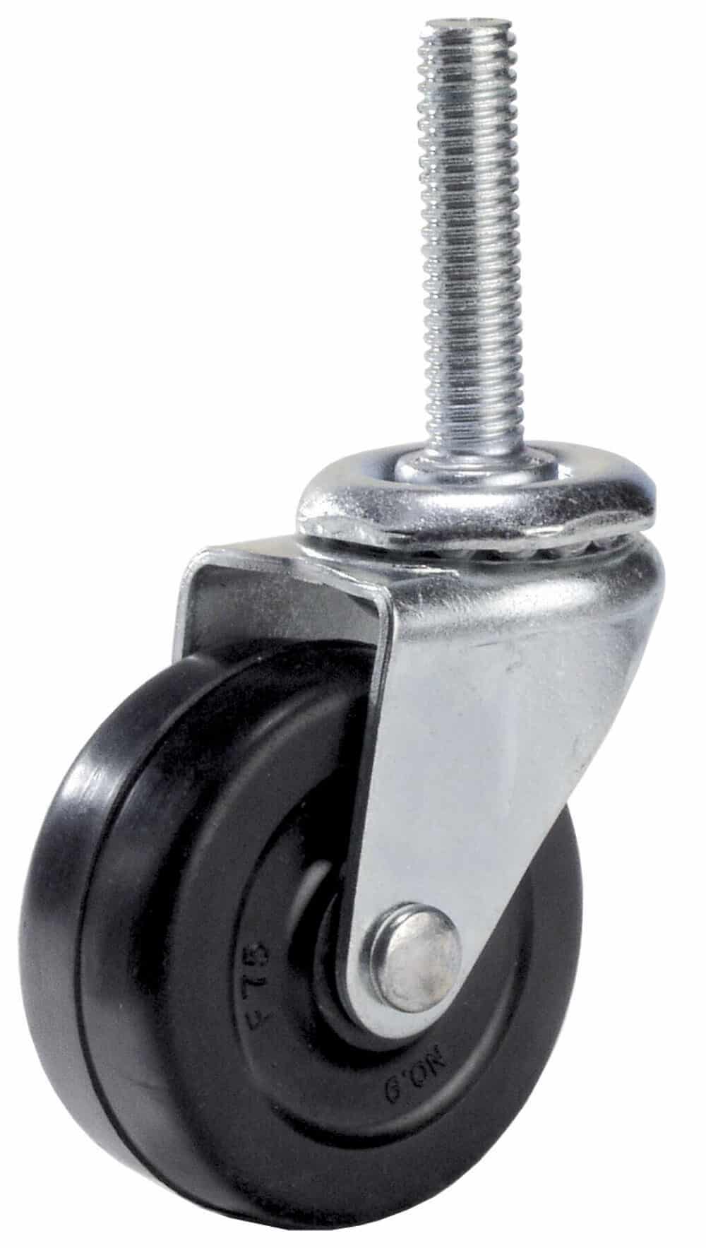 Roulettes en caoutchouc noir à usage général - avec tige filetée